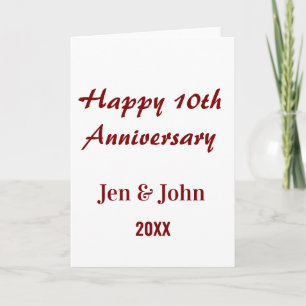 Happy 10th wedding anniversary mauve simple name card