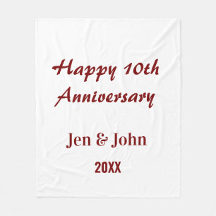 Happy 10th wedding anniversary mauve simple name  fleece blanket