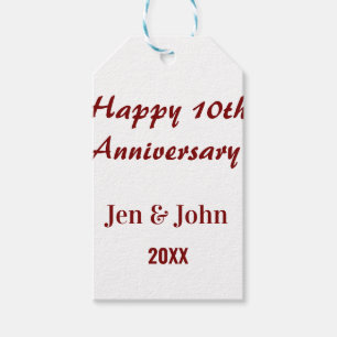 Happy 10th wedding anniversary mauve simple name  gift tags