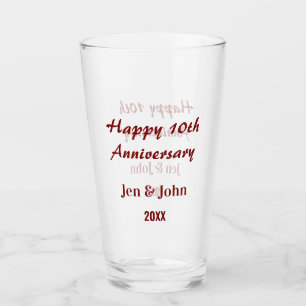 Happy 10th wedding anniversary mauve simple name glass
