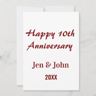 Happy 10th wedding anniversary mauve simple name  invitation