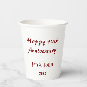 Happy 10th wedding anniversary mauve simple name  paper cups