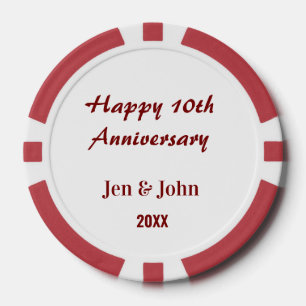 Happy 10th wedding anniversary mauve simple name  poker chips