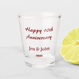 Happy 10th wedding anniversary mauve simple name shot glass
