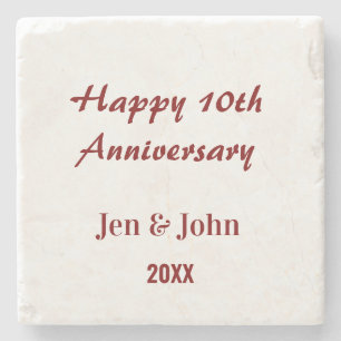 Happy 10th wedding anniversary mauve simple name stone coaster