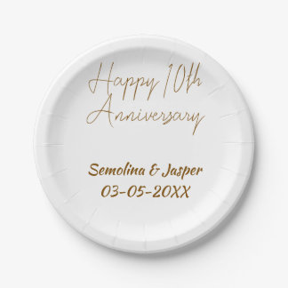 happy 10thanniversary gol name retro simple modern paper plate
