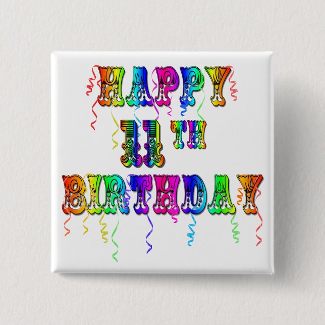 Happy 11th Birthday Balloons Button (Front)