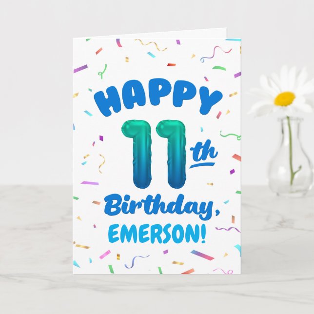Happy 11th Birthday Card with Custom Name (Small Plant)