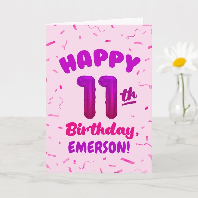 Happy 11th Birthday Card with Custom Name (Small Plant)