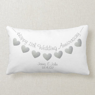 Happy 11th Wedding Anniversary Steel hearts Lumbar Cushion