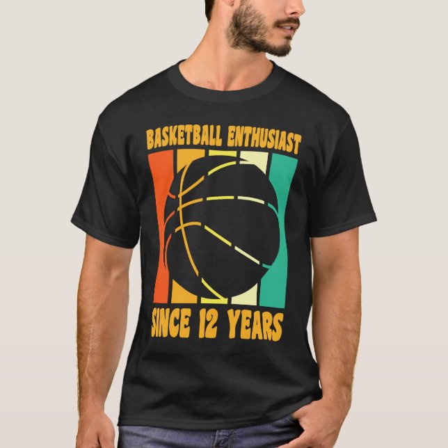 Happy 12 Birthday 12 Year Old Retro Basketball 12t T-Shirt (Front)