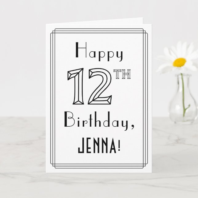 Happy 12th Birthday, Art Deco Style w/ Custom Name Card (Small Plant)