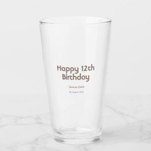 happy 12th birthday blue golden name date simple glass