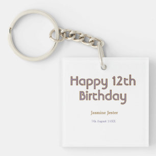 happy 12th birthday blue golden name date simple key ring