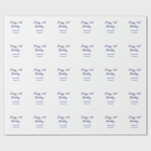 happy 12th birthday blue pink name date simple min wrapping paper