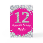 Happy 12th Birthday Hot Pink and Silver Glitter