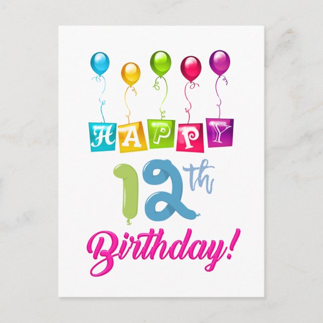 Happy 12th Birthday Postcard (Front)