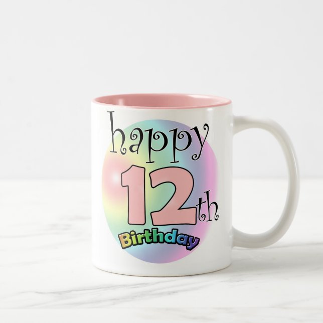 Happy 12th Birthday (roze) Two-Tone Coffee Mug (Right)