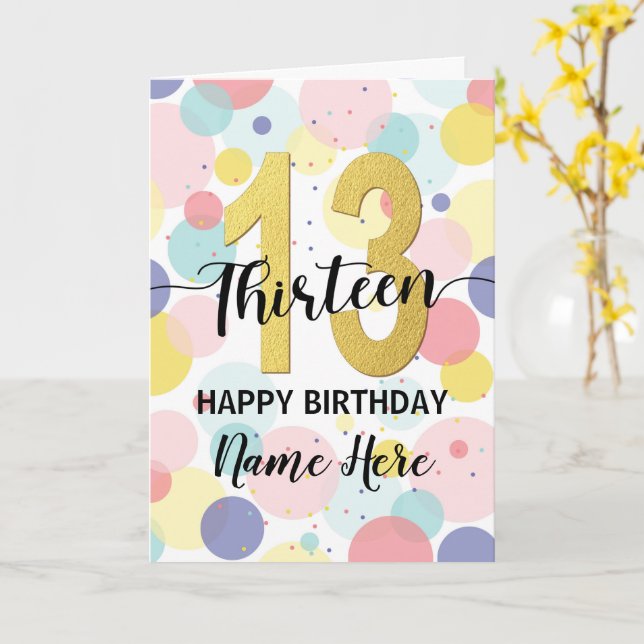 Happy 13rd Birthday Pastel Rainbow and Gold Girl Card (Yellow Flower)