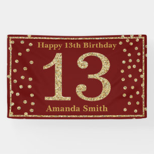 Happy 13th Birthday Banner Burgundy Red Gold