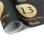 Happy 13th Birthday Black and Gold Glitter Wrapping Paper<br><div class="desc">Happy 13th Birthday Black and Gold Glitter Wrapping Paper with personalised name. For further customisation,  please click the "Customise it" button and use our design tool to modify this template.</div>