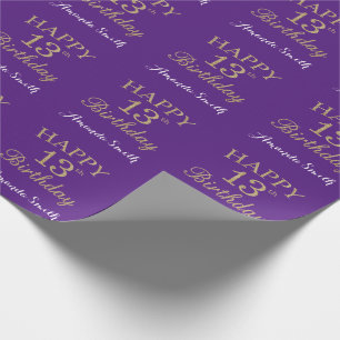 Happy 13th Birthday Gold Glitter and Purple Wrapping Paper