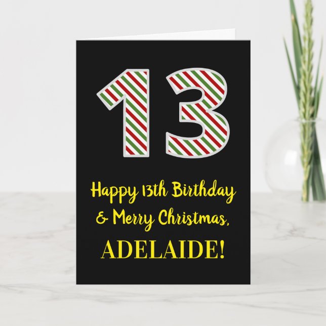 Happy 13th Birthday & Merry Christmas, Custom Name Card (Front)