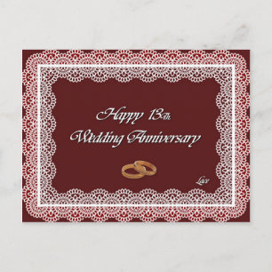 Happy 13Th. Wedding Anniversary Lace Postcard