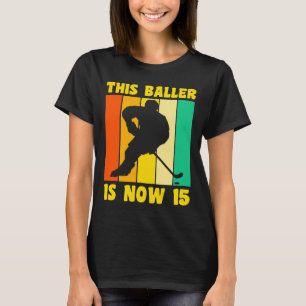 Happy 15 Birthday 15 Year Old Retro Ice Hockey 15t T-Shirt