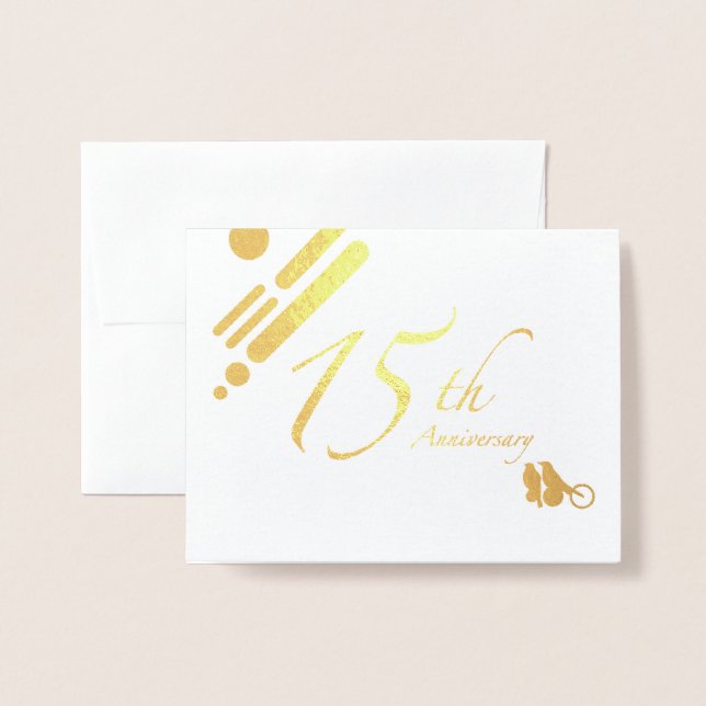 Happy 15th Anniversary Mod Birds Foil Card (Front With Envelope)