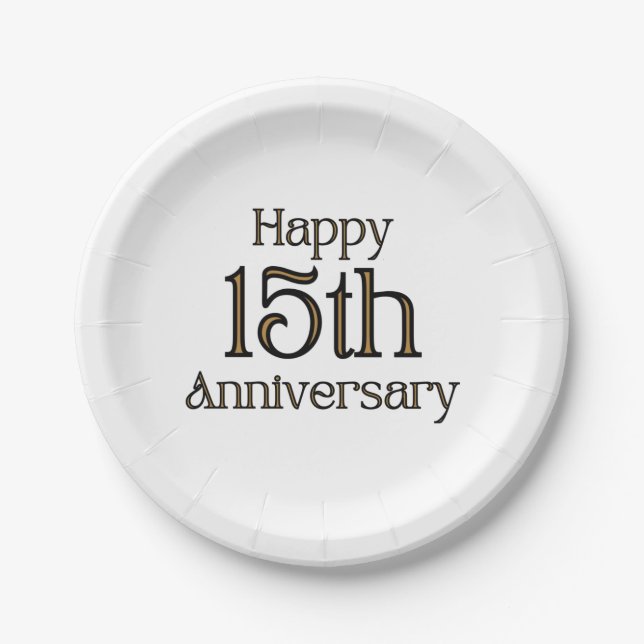 Happy 15th Anniversary Paper Plates (Front)