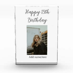 Happy 15th birthday add name photo text modern block