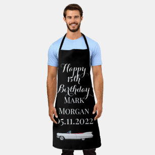 Happy 15th birthday apron for boy man black white