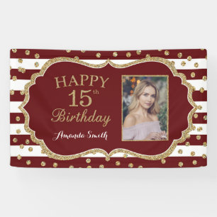 Happy 15th Birthday Banner Burgundy and Gold Photo