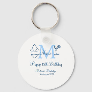 Happy 15th Birthday blue add name monogram bikini Key Ring