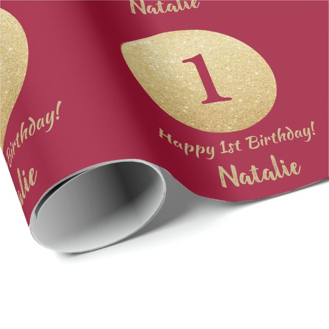 Happy 15th Birthday Burgundy Red and Gold Glitter Wrapping Paper (Roll Corner)