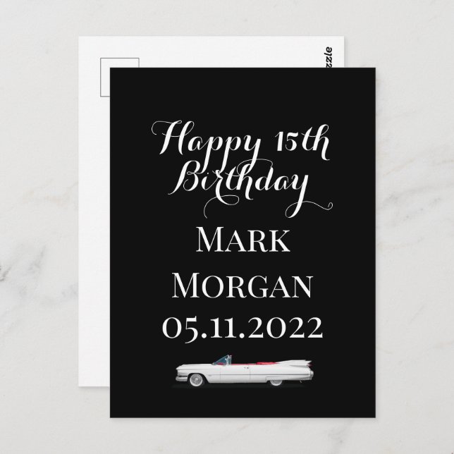 Happy 15th Birthday Card Gift idea boy black white (Front/Back)
