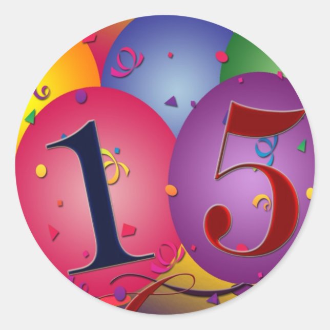 Happy 15th Birthday Classic Round Sticker (Front)