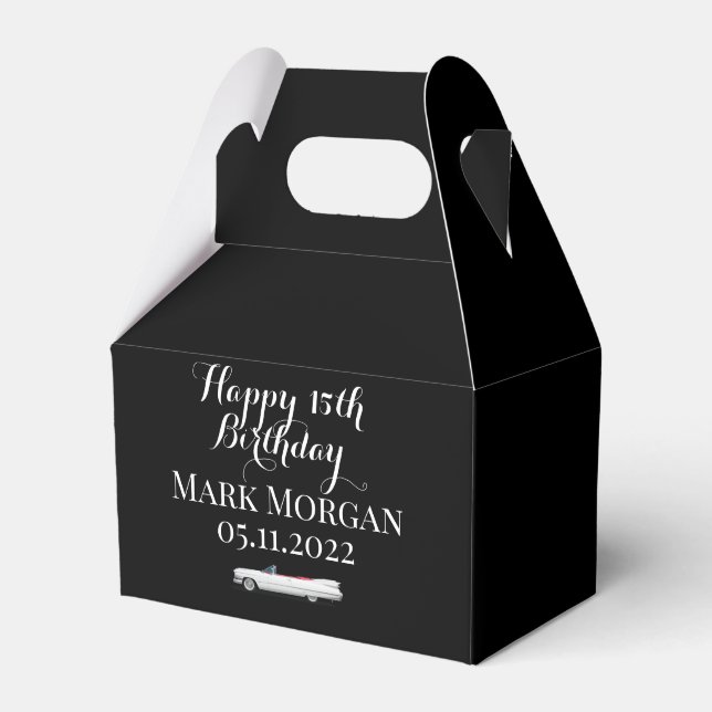 Happy 15th birthday party favour boy black white box (Front Side)
