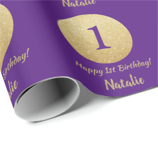 Happy 15th Birthday Purple and Gold Glitter Wrapping Paper