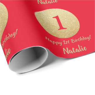 Happy 15th Birthday Red and Gold Glitter Wrapping Paper