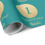 Happy 15th Birthday Teal and Gold Glitter Wrapping Paper<br><div class="desc">Happy 1st Birthday Teal and Gold Glitter Wrapping Paper with personalised name. For further customisation,  please click the "Customise it" button and use our design tool to modify this template.</div>