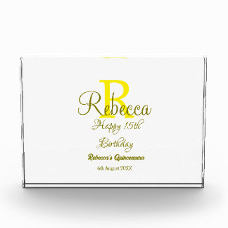 Happy 15th Birthday yellow add name monogram moder Photo Block