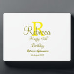 Happy 15th Birthday yellow add name monogram moder Plaque<br><div class="desc">beautiful design</div>