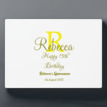 Happy 15th Birthday yellow add name monogram moder Plaque<br><div class="desc">beautiful design</div>