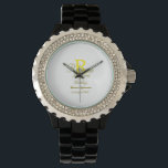 Happy 15th Birthday yellow add name monogram moder Watch<br><div class="desc">beautiful design</div>
