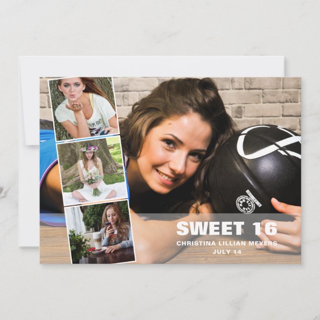 Happy 16th Birthday 4 Photo Collage Birthday Holiday Card (Front)