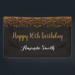 Happy 16th Birthday Banner. Black and Gold Glitter Banner<br><div class="desc">Happy 16th Birthday Banner for women or man. Black and Gold Glitter Birthday Party Banner. Gold Glitter Confetti. Black and White Stripes. Printable Digital. For further customisation,  please click the "Customise it" button and use our design tool to modify this template.</div>