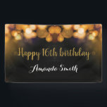 Happy 16th Birthday Banner. Black and Gold Glitter Banner<br><div class="desc">Happy 16th Birthday Banner for women or man. Black and Gold Glitter Birthday Party Banner. Gold Glitter Confetti. Black and White Stripes. Printable Digital. For further customisation,  please click the "Customise it" button and use our design tool to modify this template.</div>