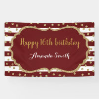 Happy 16th Birthday Banner Burgundy Gold Glitter